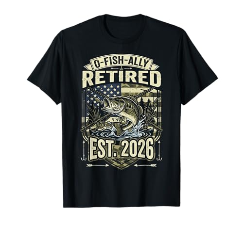 Ofishally Retired 2026 Fishing Retirement US Flag Camouflage T-Shirt