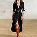 Womens Button Down Lapel Dress Western Cowboy Style High Low Hem Dress Fashion Long Shirts Black