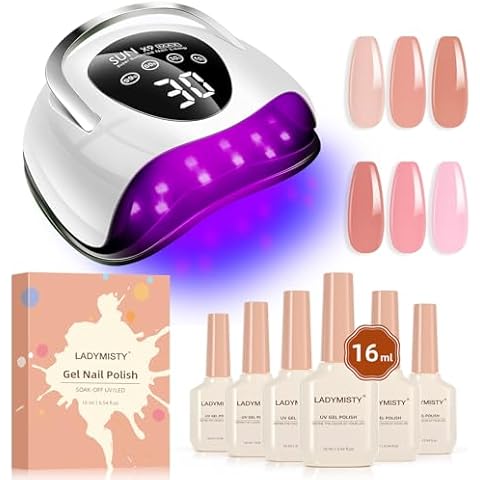 220W UV LED Nail Lamp，UV Light for Nails Gel Polish with 57 Lamp Beads + 16ml Jelly Nude Pink Gel Nail Polish Set of 6 Translucent Colors Cover