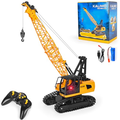 Charmofun Kran Spielzeug Ferngesteuerter Spielzeugkran mit 12 Kanälen 2 4G RC Kran mit Lichtern und Geräuschen Realistischer Weihnachten Kindertag Geburtstag Geschenke für Kinder