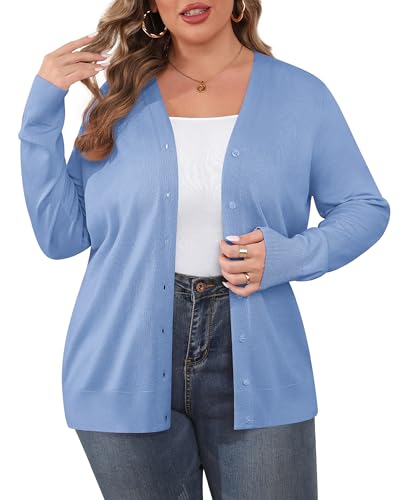 Image of TIANZHU Plus Size Cardigan for Women Button Open Front Long Sleeve V Neck Comfy Lightweight Sweaters XL-4XL