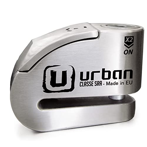 Image of URBAN UR14S Approved Motorcycle Disc Lock with Smart Alarm | 120dB, LED, Warning, A+ Sensitivity, X2 ON | SRA & Sold Secure Gold Tested Anti-Theft for Motorbike | 14mm Double Locking, Stainless Steel