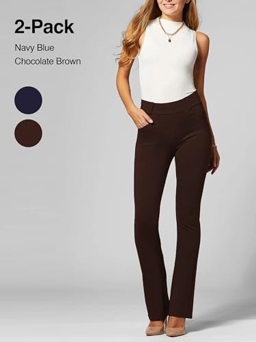 Conceited 2-Pack Stretch Slacks for Women - Wear to Work - Bootcut Dress Pants with Pockets - Navy, Brown - (X-Large)2