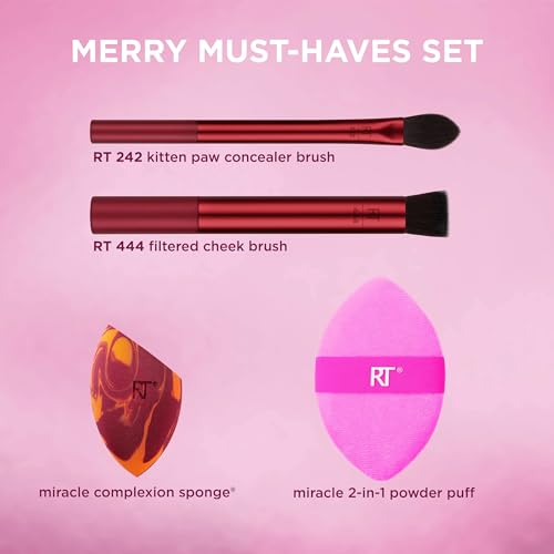 Real Techniques Merry Must-Haves Holiday Gift Set, 4 Piece Brush & Sponge Set for Foundation, Cheeks & Powder, Stocking Stuffer, Gift for Her, Cruelty-Free & Vegan - Image 4