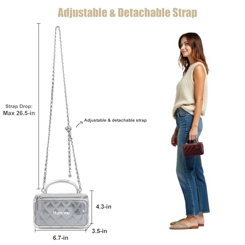 Image of M-ioi-M Small Genuine Leather Purse Quilted Crossbody Bag for Women, Mini Top-Handle Shoulder Handbag w /Gold Chain Strap