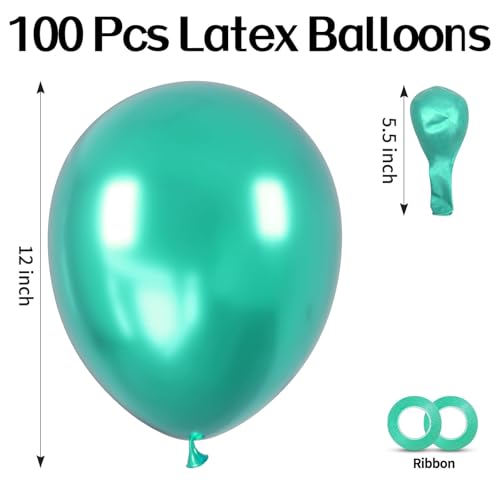 Image of 100pcs Metallic Green Balloons 12 inch Apple Lime Green Round Latex balloon | Helium Compatible, For Balloon Garland or Arch, Birthday Safari Jungle Dinosaur Summer Weddings, Party Decorations