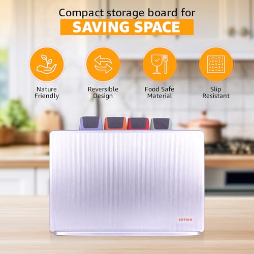 EZTICO 4-Piece Non-Toxic Cutting Board Set with Premium Scissors and Holder (Tall Silver) by EZTICO - Used condition - Image 6