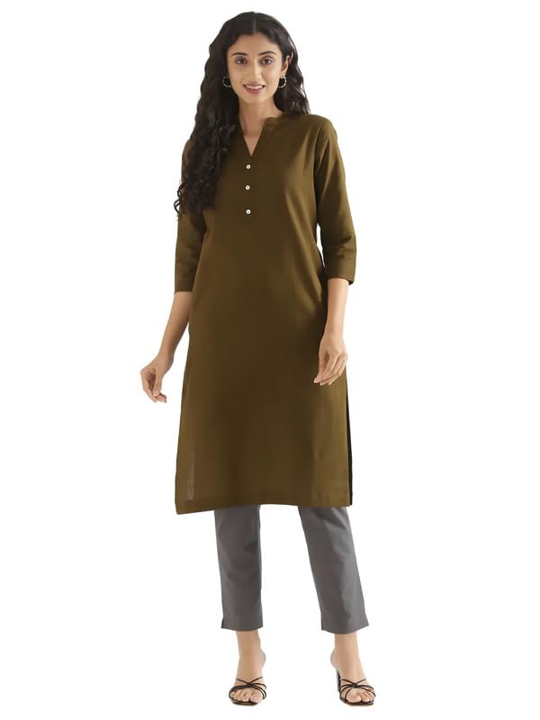 Image of SAADAA Women's Cotton Long Kurta Pant Set | Straight Fit Kurta with Trouser | Traditional Ethnic Wear for Daily & Festive Use