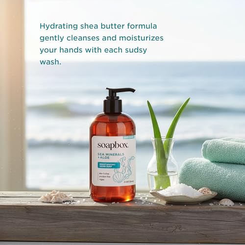 Soapbox Liquid Hand Soap, Sea Minerals & Aloe - Gentle & Moisturizing Hand Wash for Kitchen and Bathroom, Vegan & Cruelty Free Scented Hand Soap 12 Ounce Pump Bottles (Pack of 3)