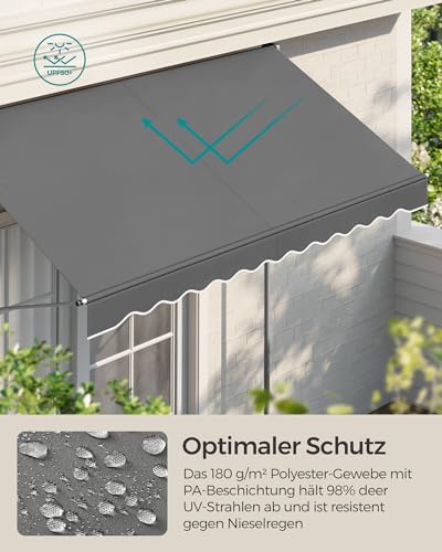 SONGMICS Klemmmarkise, Balkonmarkise, höhenverstellbar, mit Handkurbel, Sonnenschutz, für Balkon, Terrasse, Garten, 250 x 120 cm, anthrazit GSA252G02 3