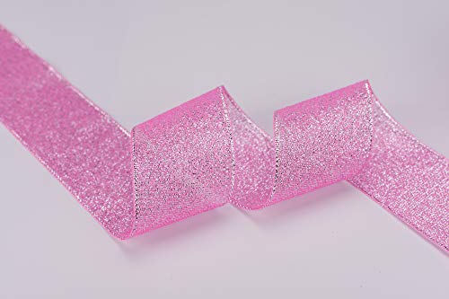 Atribbons 1-1/2 Inch Wide Sparkly Glitter Ribbons,Silver Metallic Ribbons For Gifts Wrapping Home Decoration Wedding Party And Diy Crafts,25 Yards/Roll X 1 Roll (Pink) #TOP1