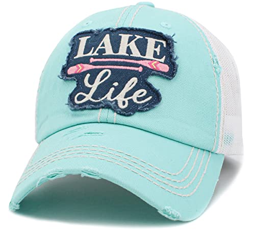 Image of Vacation Beach Camping Womens Baseball Cap Distressed Vintage Unconstructed Embroidered Patch Hat