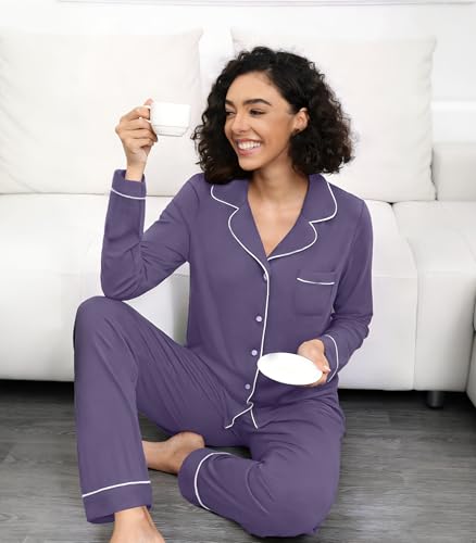 Image of WiWi Viscose from Bamboo Women's Pajamas Set Super Soft Button Down Top and Pants Sleepwear Cooling Pjs S-3X