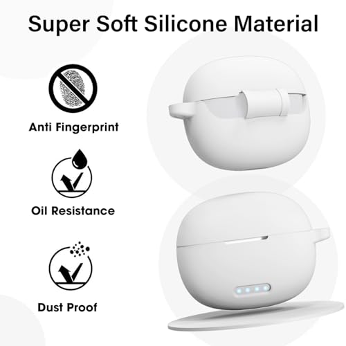 Image of Sounce Earphone Case Cover for GOBOULT W20 TWS Soft Silicone Skin Case Cover Shock Absorbing Protective Case with Keychain [Front LED Visible] - White