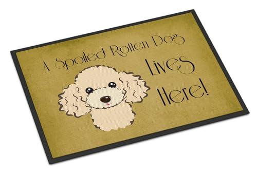 Caroline's Treasures BB1506MAT Buff Poodle Spoiled Dog Lives Here Doormat 18x27 Front Door Mat Indoor Outdoor Rugs for Entryway, Non Slip Washable Low Pile, 18H X 27W