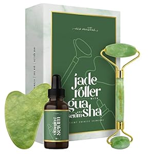 Jade Roller met Gua Sha en Vitamine C Serum – Met Hyaluronzuur, Collageen en Retinol – Gezichtsroller – 100% Pure Jade…