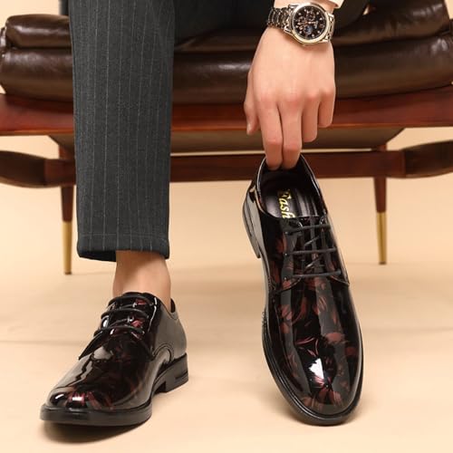 Men's Patent Leather Printing Lace Up Dress Shoes Fashion Classic Cap Toe Low Top Oxfords Shoes Casual Business Formal Derby Shoes4