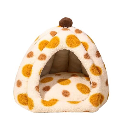 Aoccqkf猫ハウス 冬用ドーム型ペットハウス ペットベッド 冬用 断熱 防寒 小型犬・猫用 クッション付き 暖かい 滑り止め 室内用 洗える (サイズL,イエロー)