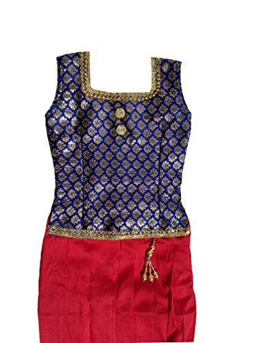 Image of Ashwini Girl's Polyester Pattu Pavadai With Skirt