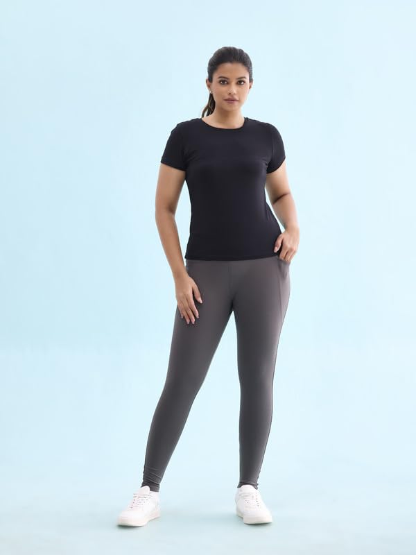 Image of GO COLORS Solid Nylon Stretch Ankle Length Training Tights | High Rise, Side Pockets