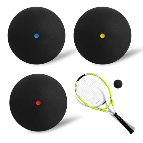 llikknve 3PCS Squash Balls- Single Blue/Yellow/Red Dot Squash Ball Durable & High Bounce for Beginner Intermediate Elite Junior Competition and Training