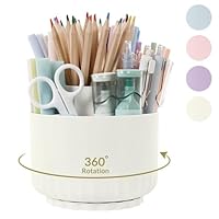 SKYDUE Schreibtisch Organizer, 360 Grad Stiftehalter Drehbar, Stifte Organizer Mit 5 Fächern, Stiftehalter Schreibtisch Für Büro, Schule, Zuhause(Cremeweiß)