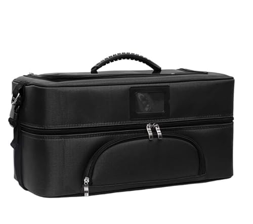 Beauty and hairdressing embroidery makeup box Multi layer large capacity portable Make-up artist with makeup bag(Black)