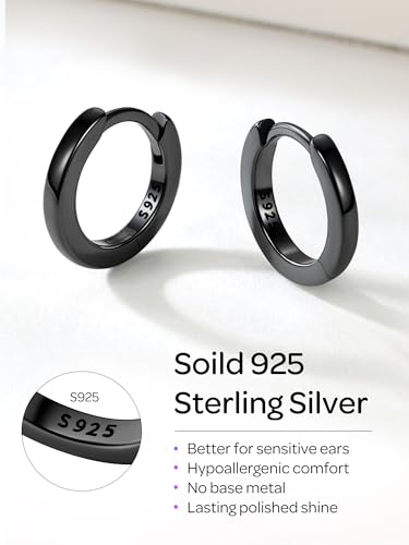 Image of ChicSilver 925 Sterling Silver Huggie Hoop Earrings Small Hoop Earrings for Women Hypoallergenic Silver Huggie Earring Cartilage Earrings for Women (6 /8 /10 /12 /14 /16 /18 /20MM)