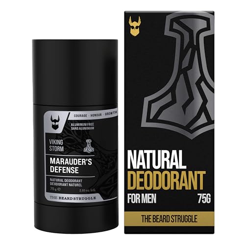 The Beard Struggle Natural Deodorant - Marauder’s Defense - 100% Natural Charcoal Infused Deodorant Men Aluminum Free - Silver Collection, Viking Storm -, 2.65 oz.US.
