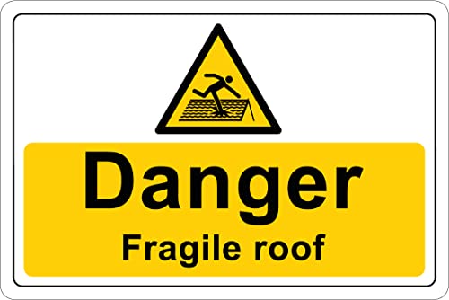 Pack of 2 rigid plastic signs 300mm x 200mm x 3mm with rounded corners -Danger fragile roof, Black, white and yellow, 300 x 200 mm - Image 2