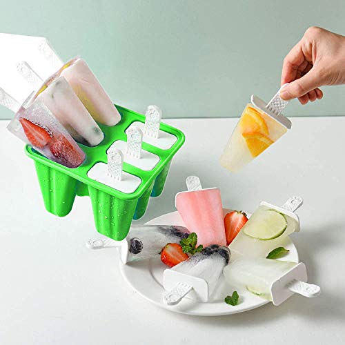 Popsicle Molds, 6 Pieces Silicone Ice Pop Models Popsicle Models Reusable Easy Release Ice Pop Maker (Dark Green) - Thumbnail 3