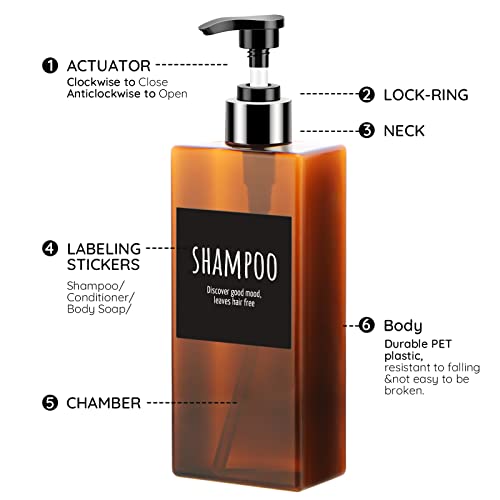 Image of Segbeauty 3pcs 13.5oz Empty Refillable Pump Bottle Dispenser with Labels, 400ml Plastic Shower Bottles for Lotion Body Soap Shampoo Conditioner Gel Hotel Bathroom Brown