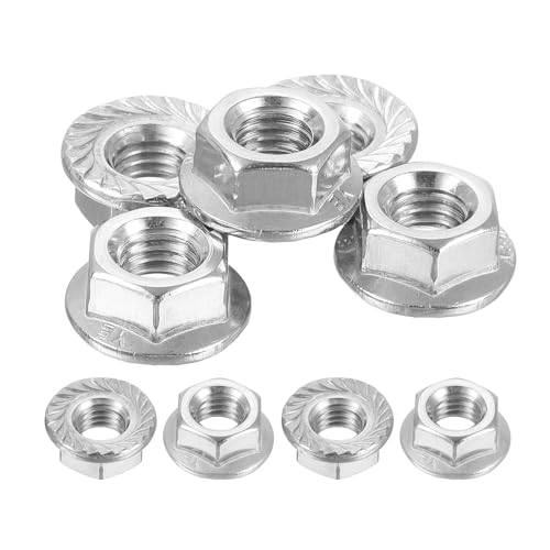 uxcell Flange Left Hand Nuts, M8x1.25mm 304 Stainless Steel Serrated Flange Left Hand Reverse Nuts for Assembling and Fastening, Silver 5pcs