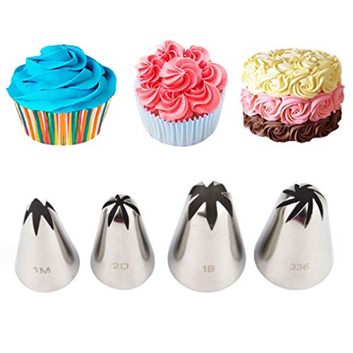 LEAMALLS 4 Piezas Acero Inoxidable Boquillas para Manga Pastelera Decoración pasteles, cupcakes, Galletas Hornada Herramientas de Bricolaje Cover
