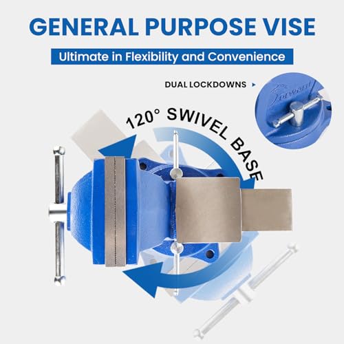 Forward General Purpose Bench Vise 4 Inch Ductile Iron Home Vice with Swivel Base and Anvil, 4" Jaw Width, 3" Max Opening