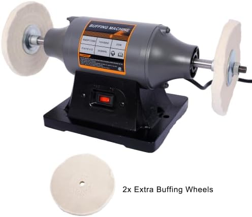 6-Inch Electric Polisher Benchtop Buffer Grinder 4PCs 80Ply Thic Buffing Wheels Benchtop Buffing Machine for Polishing Metal,Jewelry,Knives,Wood,Jade and Plastic (Gray, 6-Inch)