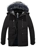 wantdo Men's Faux Fur Hooded Winter Coat Windproof Travel Jacket Padded Parka Black L