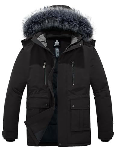 wantdo Men's Puffer Jacket Thick Winter Coats Warm Parka Outerwear with Faux Fur Hood