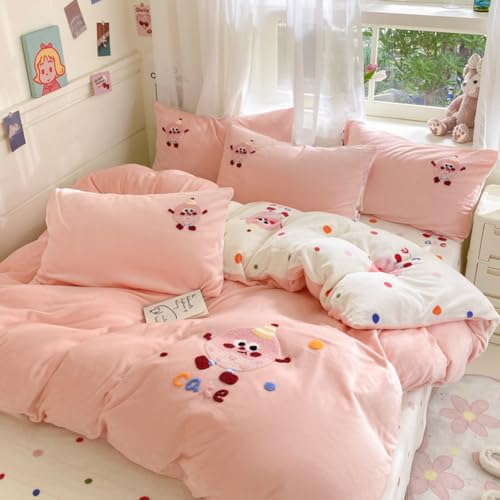 布団カバー 掛け布団カバー ダブル4点セット 静電気防止 あったか毛布カバー 羽毛布団かけカバー もふもふ 暖かい 寝具カバー 極細マイクロファイバー 抗菌防臭 蓄熱保温 洗える 寒さ対策 秋冬用 クッキー柄