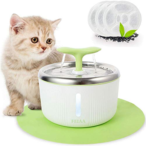 FEIAA Cat Water Fountain Stainless Steel Top Pet Waterfall Dispenser 2L/67oz Automatic Kitty