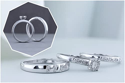 Dazzlingrock Collection 0.10 Carat (cttw) Round White Diamond Halo Illusion Wedding Trio Ring Set for Men & Women in 925 Sterling Silver3