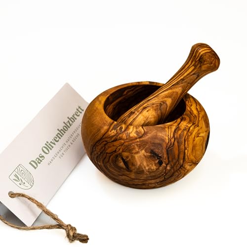 Mortero y Émbolo Forma Redonda de Madera de Olivo - 10cm