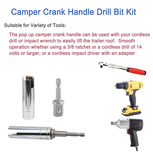 Image of Camper Crank Handle Kit /Trailer Crank Handle Fits for Fits Coleman Fleetwood POP UP Replacement 3 /8 Socket, Chrome, RCKIM00146