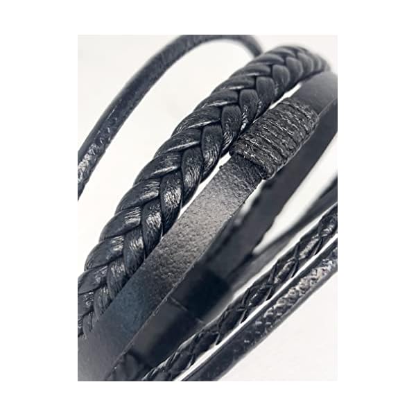 Genuine Leather Bracelets for Men Women Teens | New 5 Bands Multi-Layer Woven Braided Black Bracelet with Magnetic Buckle Clasp - Image 7