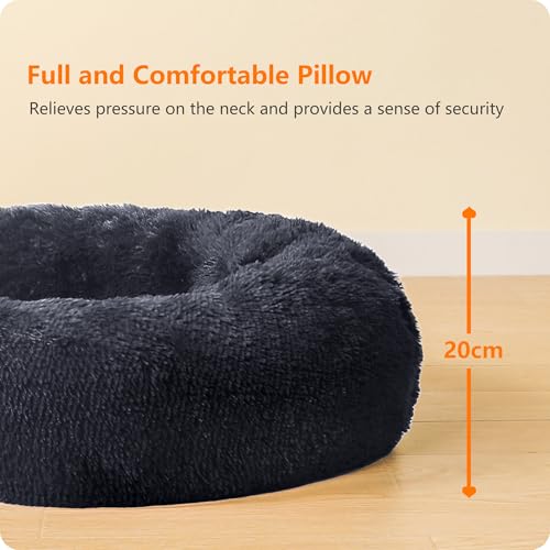 HMTOPE Orthopädisches Hundebett rund Hundekissen Hundesofa Katzenbett Donut Kuscheliges Hundekorb Waschbar, 90 cm Ø, Dunkelgrau