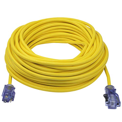 🛒 Flash Sale Clear Power 100 ft 14/3 SJTW Heavy Duty Outdoor Extension Cord with Lighted Locking Connector, Yellow, Water & Weather Resistant, Flame Retardant, 3 Prong Grounded Plug, CP10131