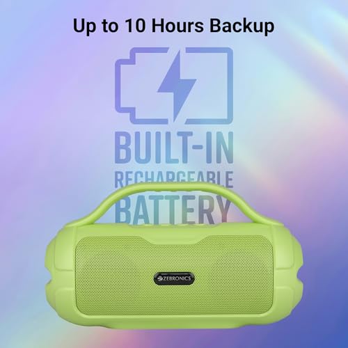 Image of ZEBRONICS Sound Feast 40 Portable Bluetooth Speaker, 8 Watts, Dual 5.2cm Drivers, Passive Radiator, Upto 10 Hours Playback, BTv5.3 | USB | mSD | TWS, Call Function, Deep Bass (Green)