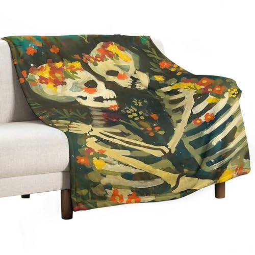 Two Skeletons Embracing Flannel Throw Blanket Ultra Soft Fuzzy Blanket