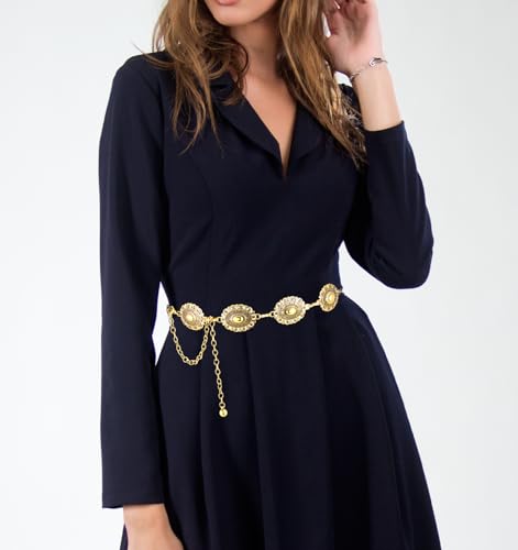 Women Western Metal Chain Belt, 45'' Waist Chain Chunky Belt for Dresses Jeans, Adjustable Cowgirl Boho Belly Chains3