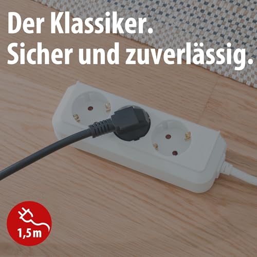 Brennenstuhl Eco-Line Steckdosenleiste 3-Fach (Mehrfachsteckdose mit erhöhtem Berührungsschutz und 1,5m Kabel) weiß – Ansicht 2